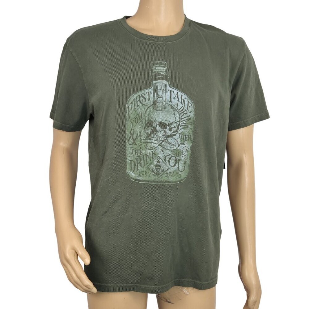 Lucky Brand Men's Size XXL T-Shirt Short Sleeve Olive Skull Graphic Print (63)